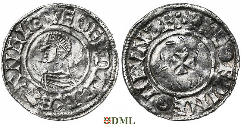 Денарий, Англия, Æthelred II (978-1016), м.д. London, монетарий Leofpine, North 777