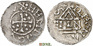 Денарий, Германия, Бавария, Heinrich II (955-976), м.д. Regensburg, монетарий ELLIN, Hahn 1976, 15d1