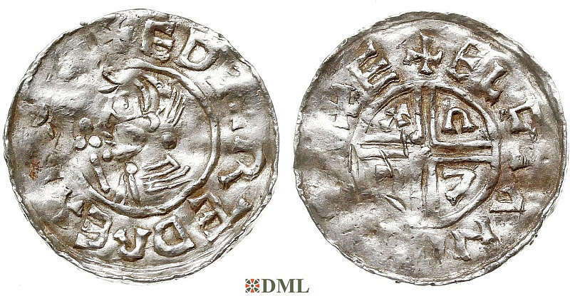 Денарий, Англия, Æthelred II (978-1016), м.д. Exeter, монетарий Ælfstan, North 770
