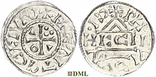Денарий, Германия, Бавария, Heinrich II (1002-1024), м.д. Regensburg, монетарий HECIL, Hahn 1976, 27e1