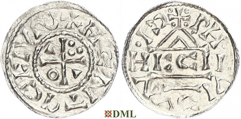 Денарий, Германия, Бавария, Heinrich II (1002-1024), м.д. Regensburg, монетарий HECIL, Hahn 1976, 27e1
