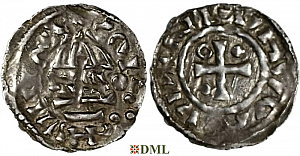 Денарий, Германия, Бавария, Heinrich II (985–995), м.д. Regensburg, монетарий MΛO, Hahn 1976, 22f1