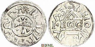 Денарий, Германия, Бавария, Heinrich II (1002-1024), м.д. Regensburg, монетарий ECCO, Hahn 1976, 27c1
