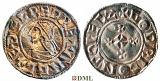 Денарий, Англия, Æthelred II (978-1016), м.д. Colchester, монетарий Godric, North 779