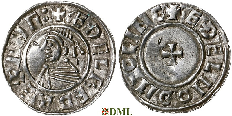 Денарий, Англия, Æthelred II (978-1016), м.д. Lincoln, монетарий Æthelnoth, North 777