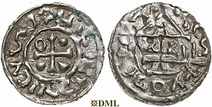 Денарий, Германия, Бавария, Heinrich IV (995-1002), м.д. Salzburg, монетарий WII, Hahn 1976, 87b4