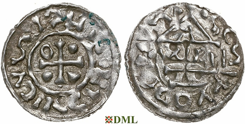 Денарий, Германия, Бавария, Heinrich IV (995-1002), м.д. Salzburg, монетарий WII, Hahn 1976, 87b4