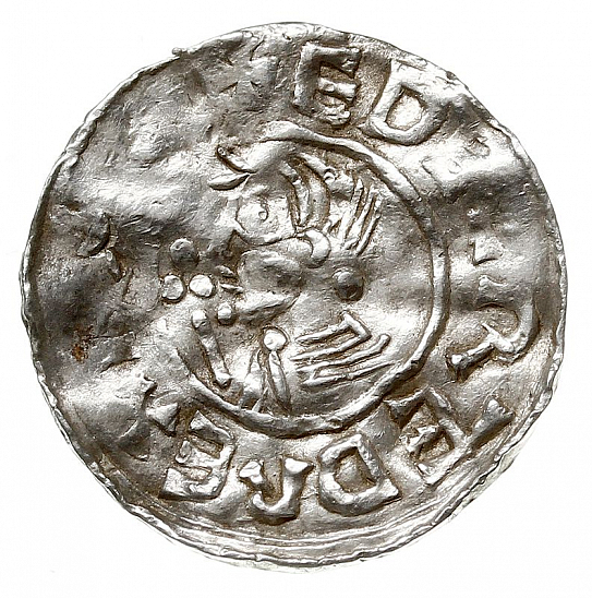 Денарий, Англия, Æthelred II (978-1016), м.д. Exeter, монетарий Ælfstan, North 770