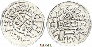 Денарий, Германия, Бавария, Heinrich II (1002-1024), м.д. Regensburg, монетарий ECCO, Hahn 1976, 27c1