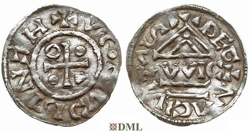 Денарий, Германия, Бавария, Heinrich IV (995-1002), м.д. Regensburg, монетарий WIC, Hahn 1976, 25e2