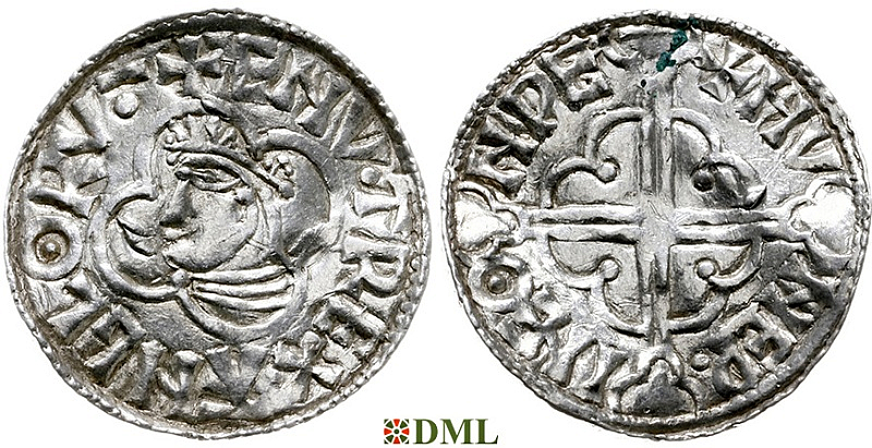 Денарий, Англия, Cnut (1016-1035), м.д. Watchet, монетарий Hunewine, North 781
