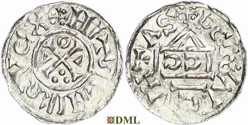 Денарий, Германия, Бавария, Heinrich II (1002-1024), м.д. Regensburg, монетарий SICCI, Hahn 1976, 27h1
