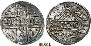 Денарий, Германия, Бавария, Heinrich V (1018-1026), м.д. Regensburg, монетарий OCH, Hahn 1976, 31f3