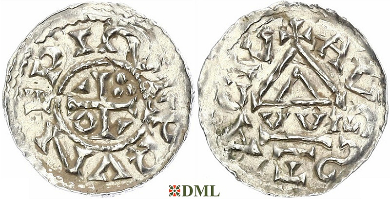 Денарий, Германия, Швабия, Bruno (1006-1029), м.д. Augsburg, монетарий WI, Hahn 1976, 142a2