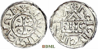 Денарий, Германия, Бавария, Heinrich II (1002-1024), м.д. Regensburg, монетарий ENC, Hahn 1976, 27d6