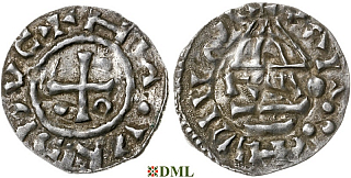 Денарий, Германия, Бавария, Heinrich II (955-995), м.д. Regensburg, монетарий MΛO, Hahn 1976, 22f1.4