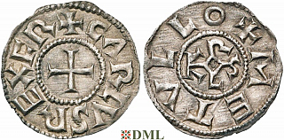 Денарий, Каролинги, Charlemagne (768-814) ou Charles le Chauve (840-877), м.д. Melle