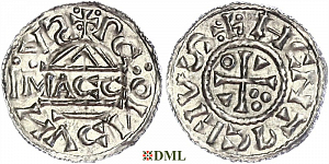 Денарий, Германия, Бавария, Heinrich II (1002-1024), м.д. Regensburg, монетарий MΛCCO, Hahn 1976, 27f1