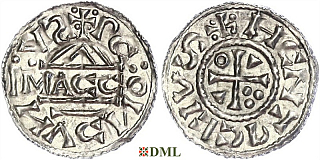Денарий, Германия, Бавария, Heinrich II (1002-1024), м.д. Regensburg, монетарий MΛCCO, Hahn 1976, 27f1