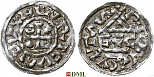 Денарий, Германия, Бавария, Heinrich II (985-995), м.д. Regensburg, монетарий ECCO, Hahn 1976, 22b2.6
