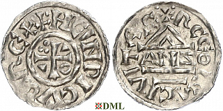 Денарий, Германия, Бавария, Heinrich II (1002-1024), м.д. Regensburg, монетарий ANZO, Hahn 1976, 27a2