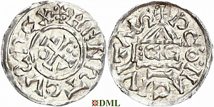 Денарий, Германия, Бавария, Heinrich II (1002-1024), м.д. Regensburg, монетарий ECCO, Hahn 1976, 27c1