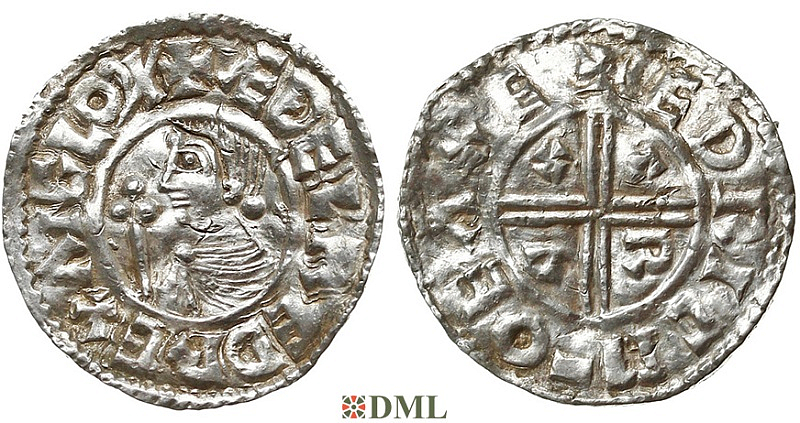 Денарий, Англия, Æthelred II (978-1016), м.д. Exeter, монетарий Edric, North 770