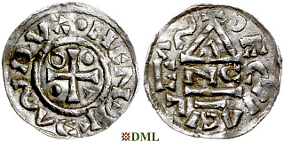 Денарий, Германия, Бавария, Heinrich IV (995-1002), м.д. Regensburg, монетарий ENC, Hahn 1976, 25c1