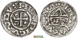 Денарий, Германия, Бавария, Heinrich II (985–995), м.д. Regensburg, монетарий SIC, Hahn 1976, 22g1