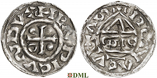 Денарий, Германия, Бавария, Heinrich II (985–995), м.д. Regensburg, монетарий SIC, Hahn 1976, 22g1