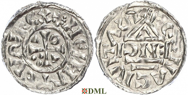 Денарий, Германия, Бавария, Heinrich II (1002-1024), м.д. Regensburg, монетарий ENCI, Hahn 1976, 27d2