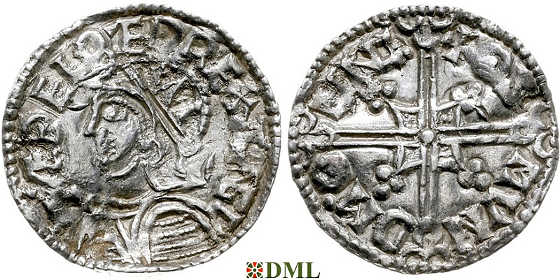 Денарий, Англия, Æthelred II (978-1016), м.д. Lincoln, монетарий Osmund, North 775