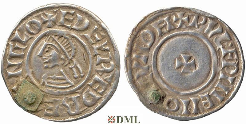 Денарий, Англия, Æthelred II (978-1016), м.д. London, монетарий Wulfwine, North 777