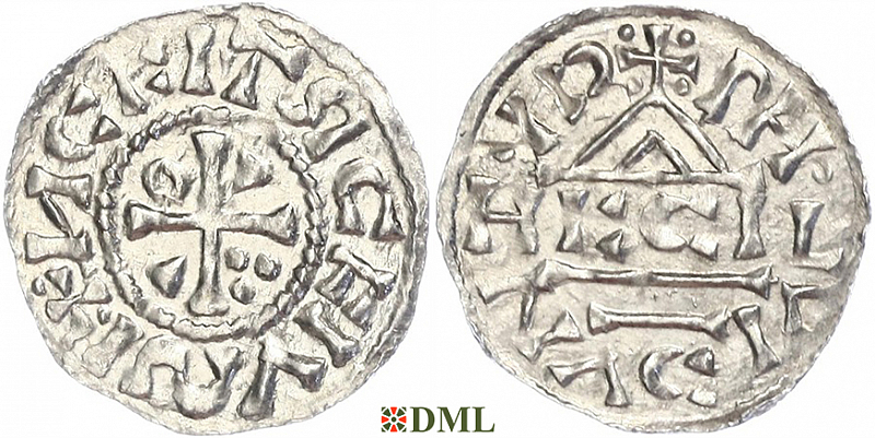 Денарий, Германия, Бавария, Heinrich II (1002-1024), м.д. Regensburg, монетарий HECIL, Hahn 1976, 27e1