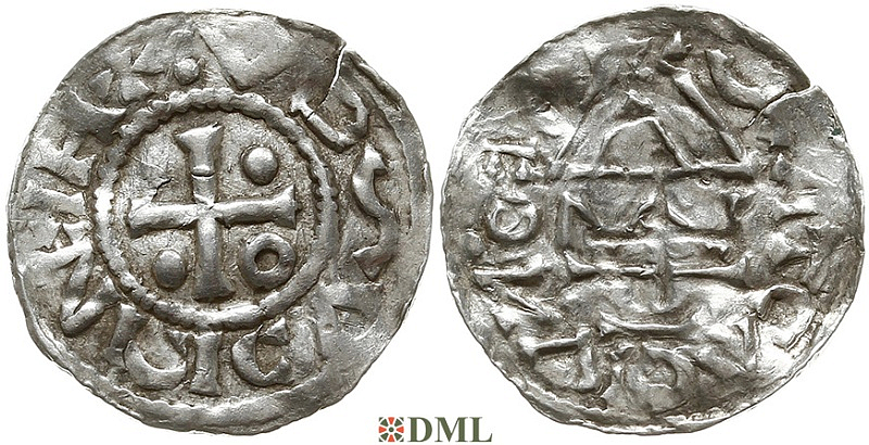 Денарий, Германия, Бавария, Hg. Heinrich II (985-995), м.д. Regensburg, монетарий MAO, Hahn 1976, 22.f1.2