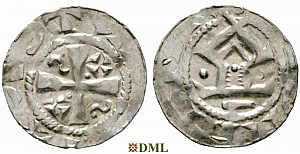 Денарий, Германия, Саксония, Otto III (983-1002), м.д. Goslar, type OAP