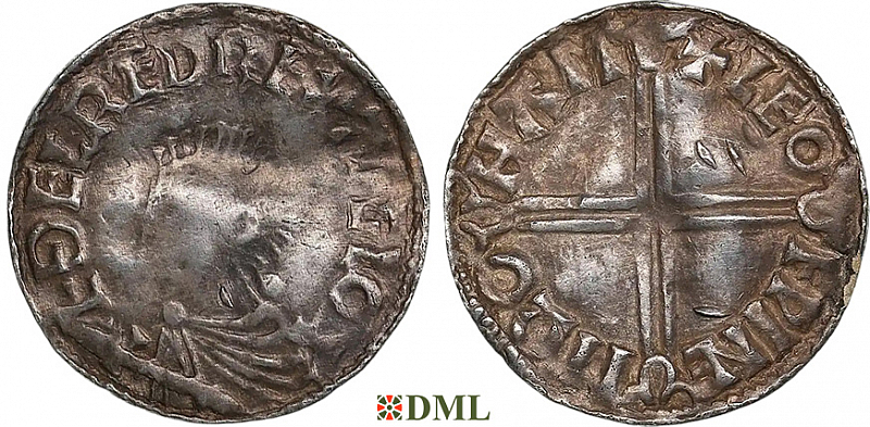 Денарий, Англия, Æthelred II (978-1016), м.д. Northampton, монетарий Leofwine, North 774