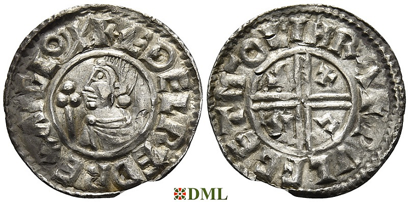 Денарий, Англия, Æthelred II (978-1016), м.д. Lincoln, монетарий Ulfcetel, North 770