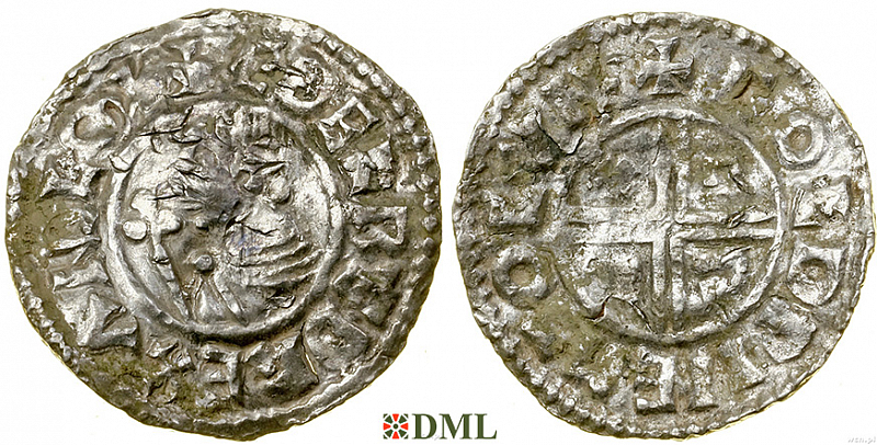 Денарий, Англия, Æthelred II (978-1016), м.д. London, монетарий Goldwine, North 770