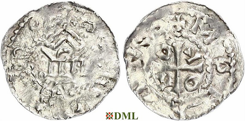 Денарий, Германия, Верхняя Лотарингия, Adalbero II (984-1005), м.д. Metz, Dbg. 11