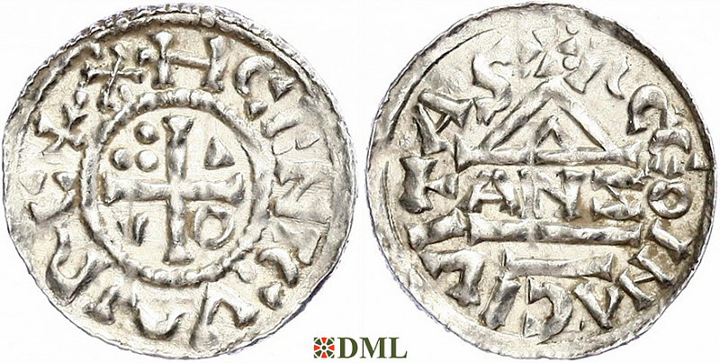 Денарий, Германия, Бавария, Heinrich II (1002-1024), м.д. Regensburg, монетарий ANZO, Hahn 1976, 27a2