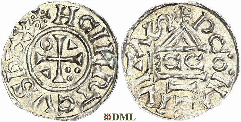 Денарий, Германия, Бавария, Heinrich II (1002-1024), м.д. Regensburg, монетарий ECCO, Hahn 1976, 27c1