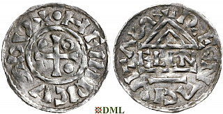 Денарий, Германия, Бавария, Heinrich II (985–995), м.д. Regensburg, монетарий ELLN, Hahn 1976, 22c2.1