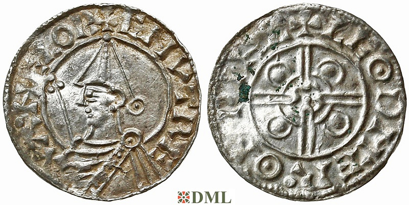 Денарий, Англия, Cnut  (1016-1035), м.д. Winchester, монетарий Leodmær, North 787