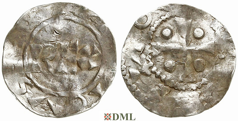 Денарий, Германия, Нижняя Лотарингия, Heinrich II (1002-1024), м.д. Deventer, Ilisch 2000, 1.5