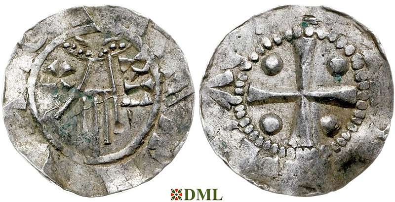 Денарий, Германия, Нижняя Лотарингия, Heinrich II (1002-1024), м.д. Deventer, Ilisch 2000, 1.8