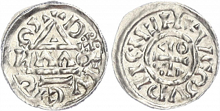 Обол, Германия, Бавария, Heinrich II (1002-1024), м.д. Regensburg, монетарий OWИ, Hahn 1976, 28