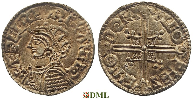 Денарий, Англия, Æthelred II (978-1016), м.д. Dover, монетарий Leofhyse, North 775