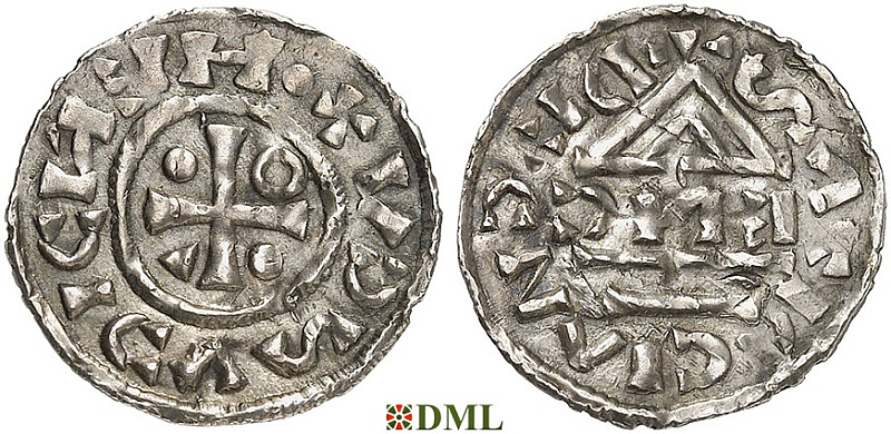Денарий, Германия, Бавария, Heinrich IV (995-1002), м.д. Regensburg, монетарий EИC, Hahn 1976, 25c6