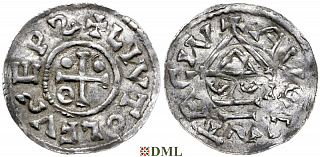 Денарий, Германия, Швабия, Liutolf (989-995), м.д. Augsburg, монетарий WI, Hahn 1976, 138a1.4